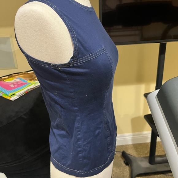 Vintage Versace muscle tank, navy with gold trim, size small - Picture 5 of 10